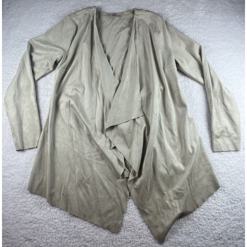 Soft Surroundings Cardigan Womens S Cream Waterfall Faux Suede Wrap Lagen Look